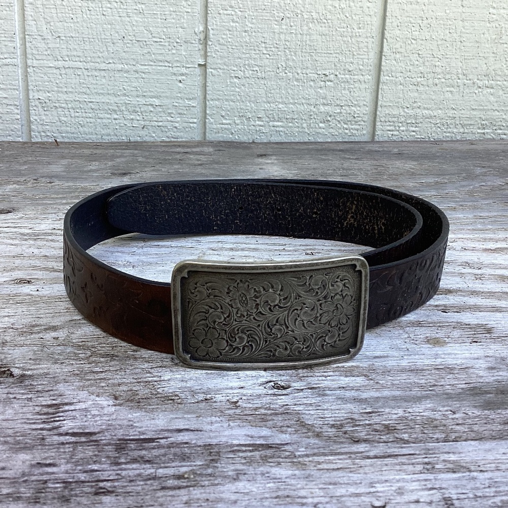 Fossil leather vintage BELT Buckle embossed